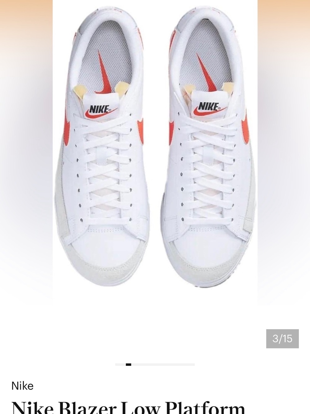Nike Blazer woman’s  Low Platform Sneakers -  8 White with Orange Swoosh - Picture 4 of 8